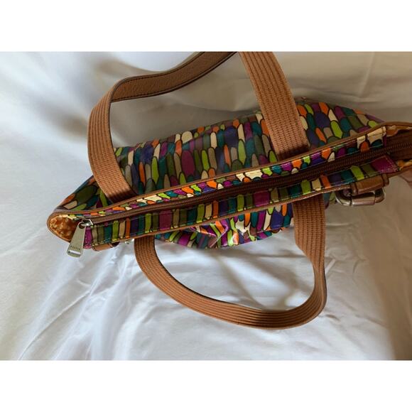 Fossil Genuine Leather Keyper Multi-Color FEATHER Tote Handbag Women's Purse - Picture 3 of 8